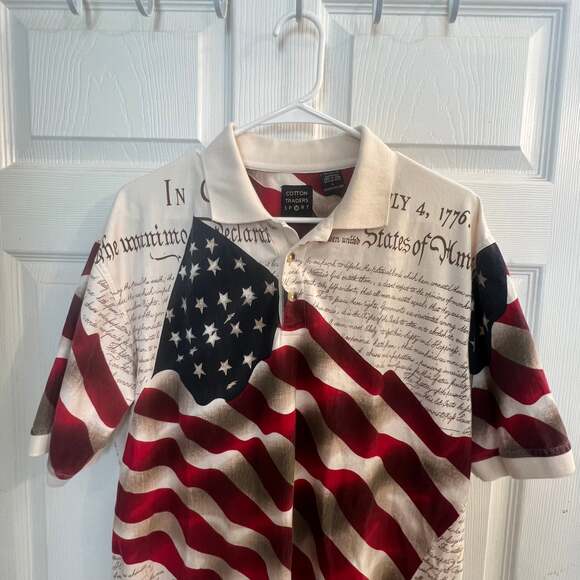 Cotton Traders Sport Shirt Mens Sz L White Patriotic American Flag Polo Graphic - Picture 1 of 8